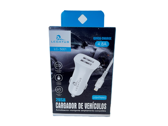 Cargador de Auto Legatus USB Lightning 4.8A LC5001