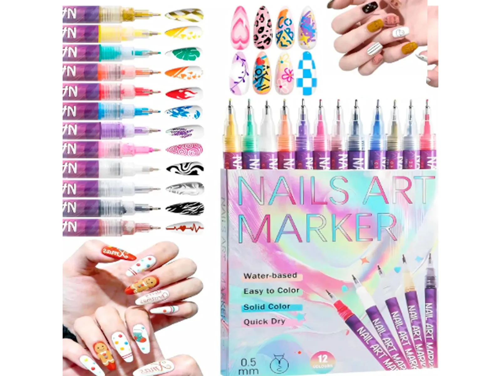 Marcadores Para Arte De Uñas Nails Art X12 Secado Deco 0.5mm Multicolor