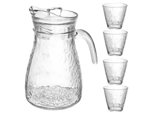 Jarra de Vidrio Grueso + 4 Vasos