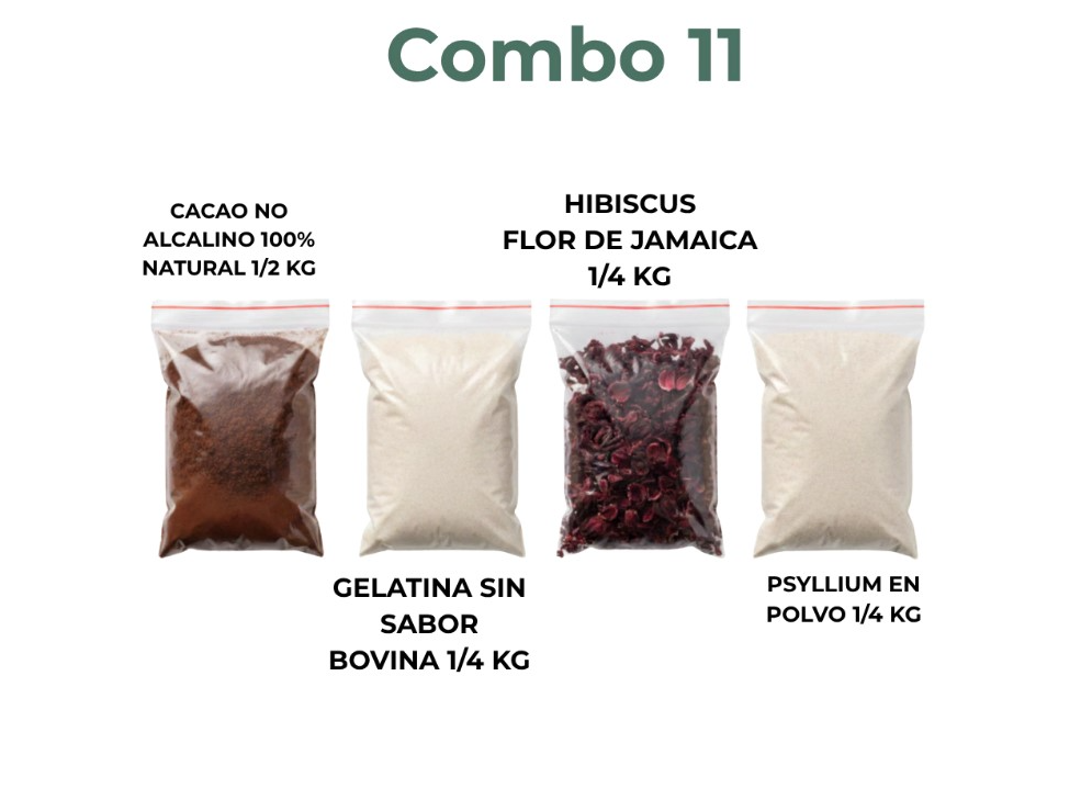 Cacao  + Gelatina  + Jamaica + Psyllium
