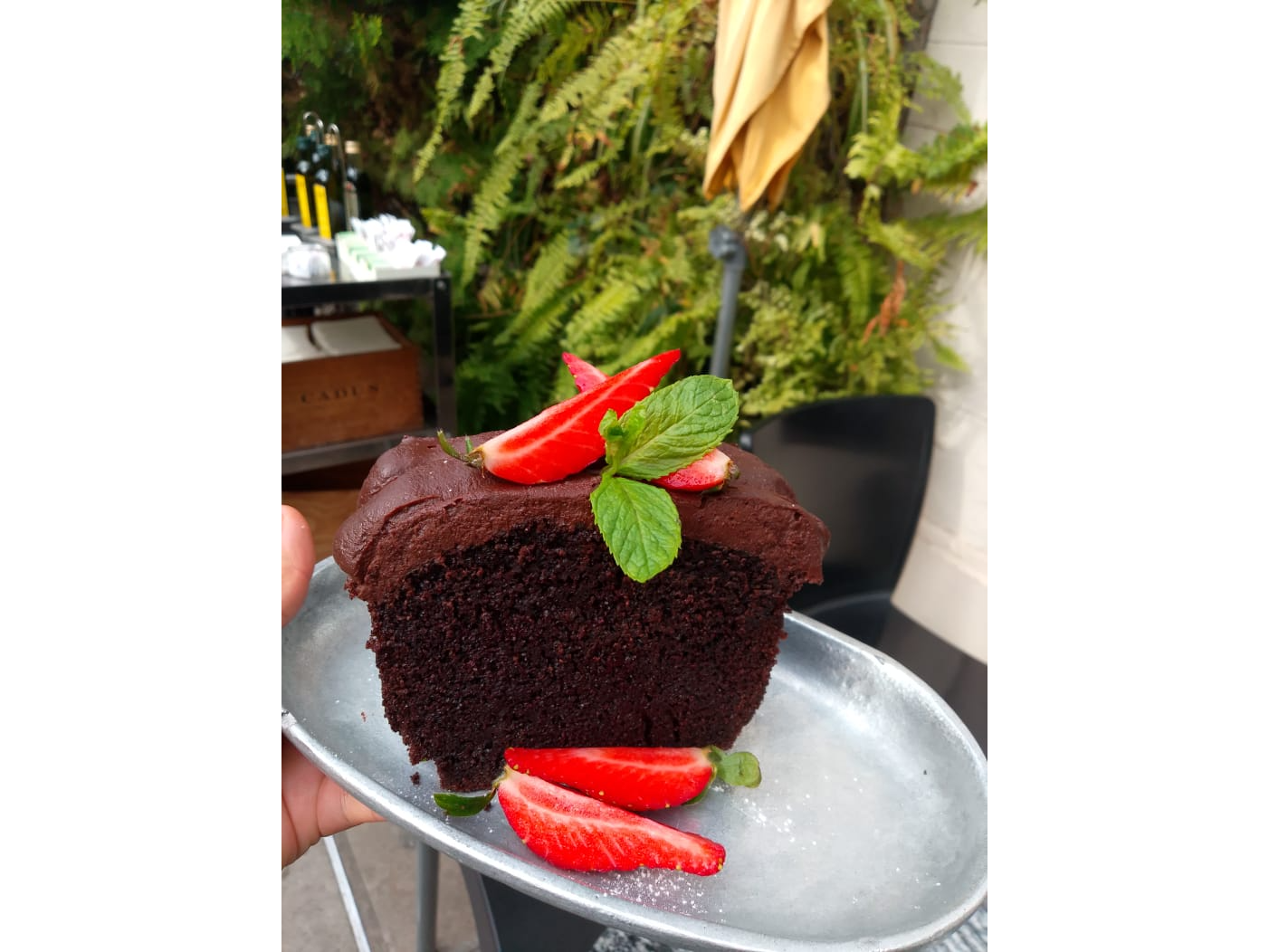 Budin de chocolate con ganache de chocolate.