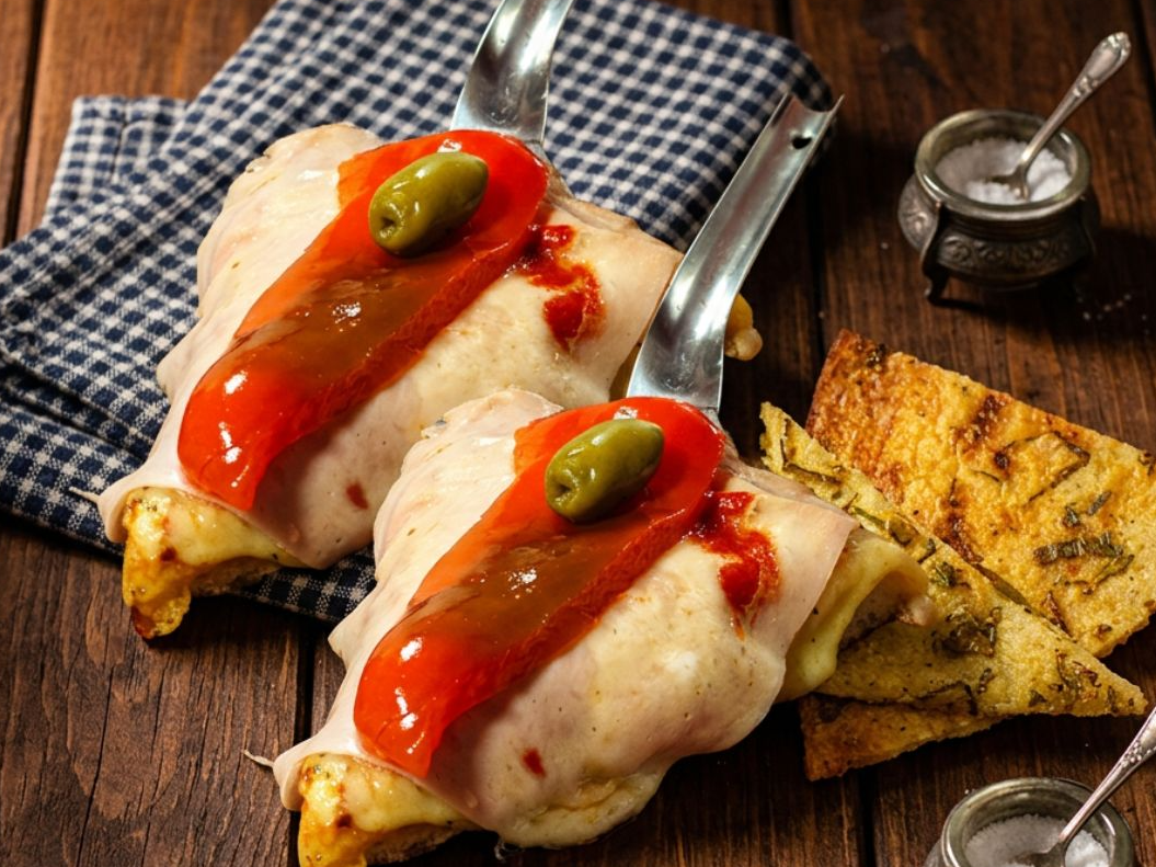 2 PORCIONES DE JAMON Y MORRON+ 2 PORCIONES DE FAINA