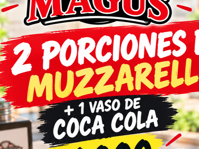 2 PORCIONES DE MUZZA CON 1 VASO DE COCA