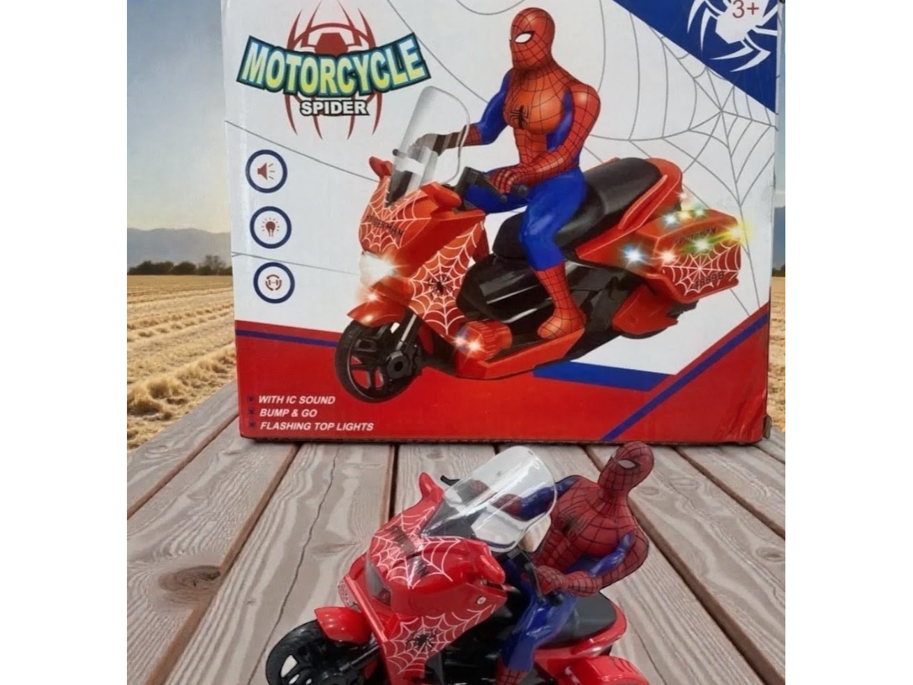 Moto Spiderman C/ Luces Multicolores 3d Sonido Y Movimiento