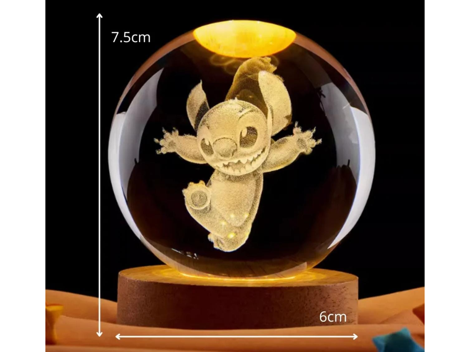 Lampara Esfera Bola Cristal 3d Stitch