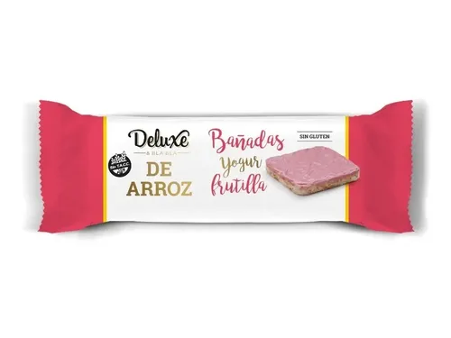 CUADRADITOS DE ARROZ BAÑADOS CON YOGUR DE FRUTILLA S/GLUTEN DELUXE 115 gr