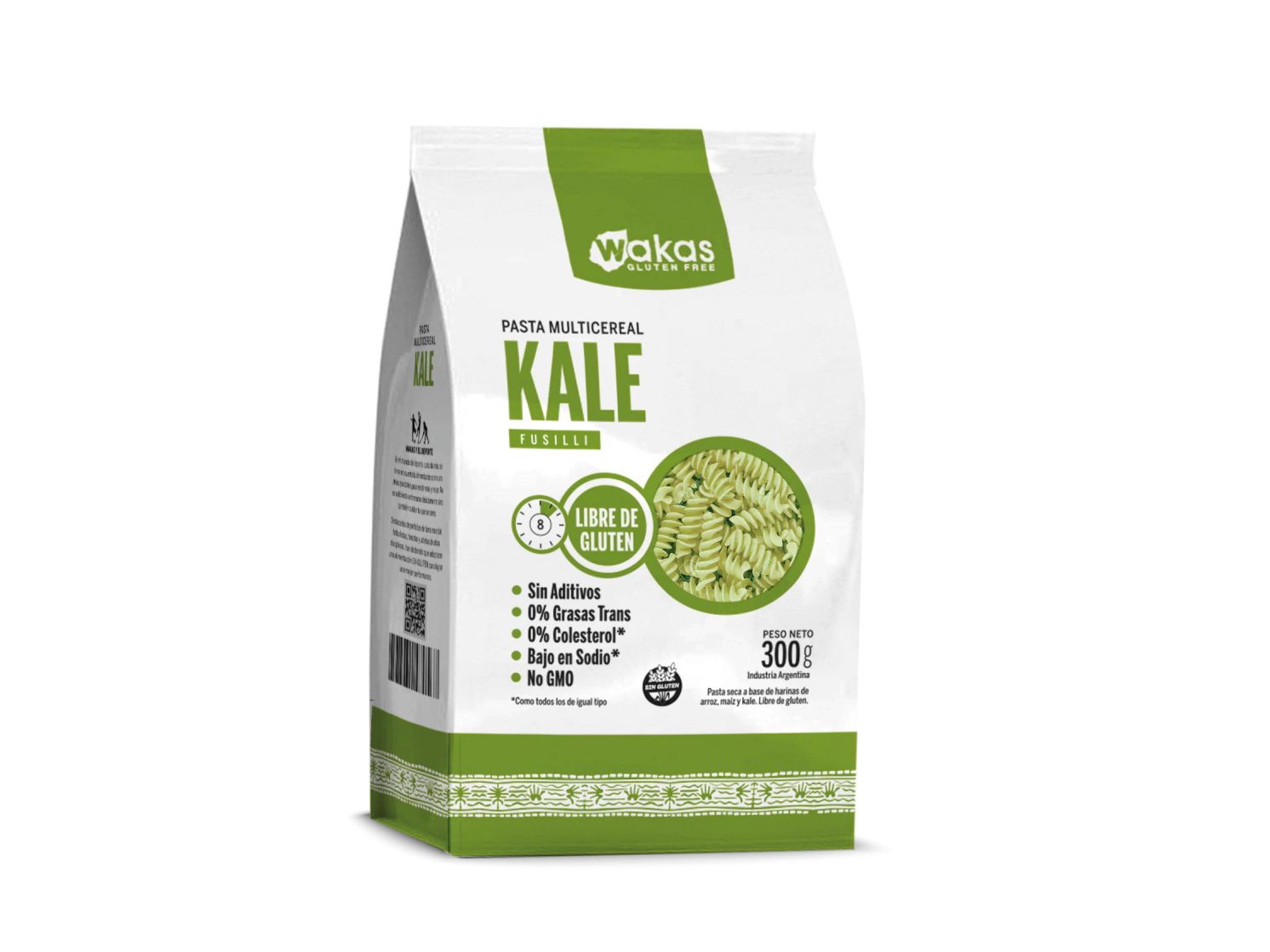 FIDEOS PASTA MULTICEREAL KALE  FUSILLI S/GLUTEN WAKAS 300 gr