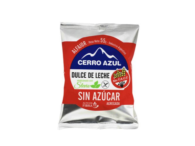 ALFAJOR RELLENO DE DDL S/AZUCAR S/GLUTEN CERRO AZUL 50 gr