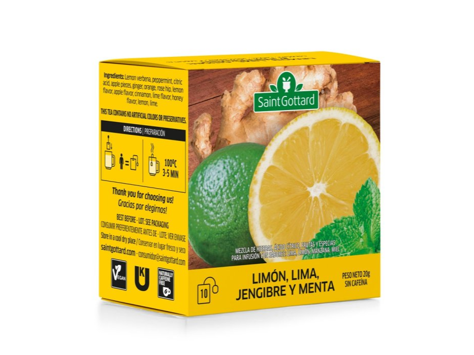 TE LIMON, LIMA, JENJIBRE Y MENTA  SAINT GOTTARD  10 SAQ