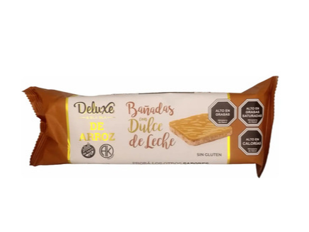 CUADRADITOS DE ARROZ BAÑADOS CON DULCE DE LECHE S/GLUTEN DELUXE 108 gr