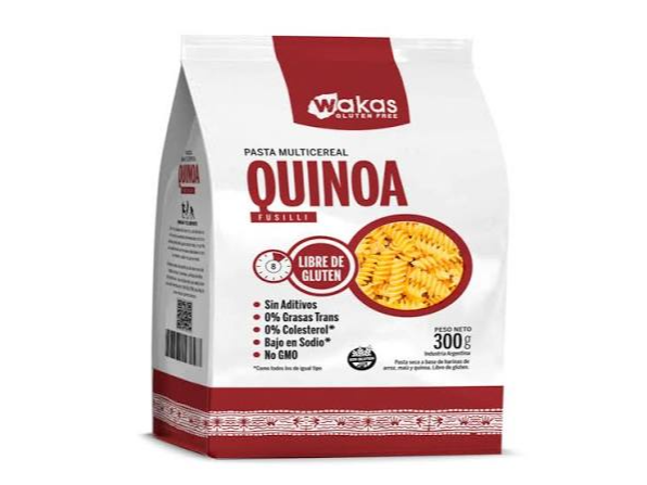 FIDEOS PASTA MULTICEREAL QUINOA FUSILLI S/GLUTEN WAKAS 300 gr