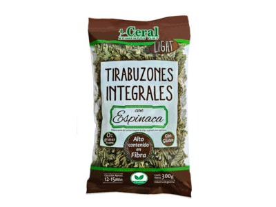 FIDEOS INTEGRALES TIRABUZON CON ESPINACA CERAL 300 gr