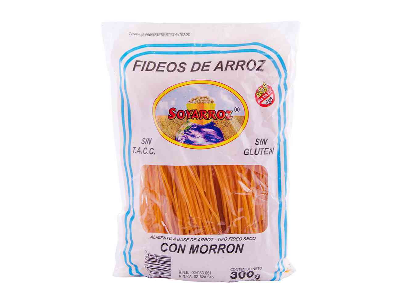 FIDEOS DE ARROZ CON MORRON SOYARROZ 300 gr