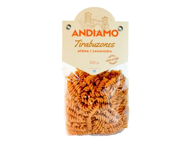 FIDEOS TIRABUZON DE AVENA Y ZANAHORIA ANDIAMO 350 gr