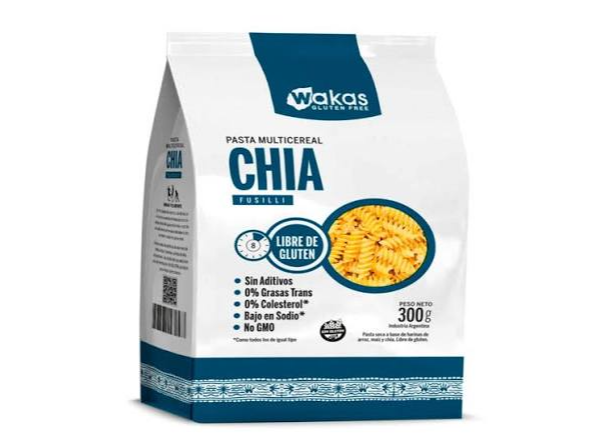 FIDEOS PASTA MULTICEREAL  CHIA FUSILLI S/GLUTEN WAKAS 300 gr