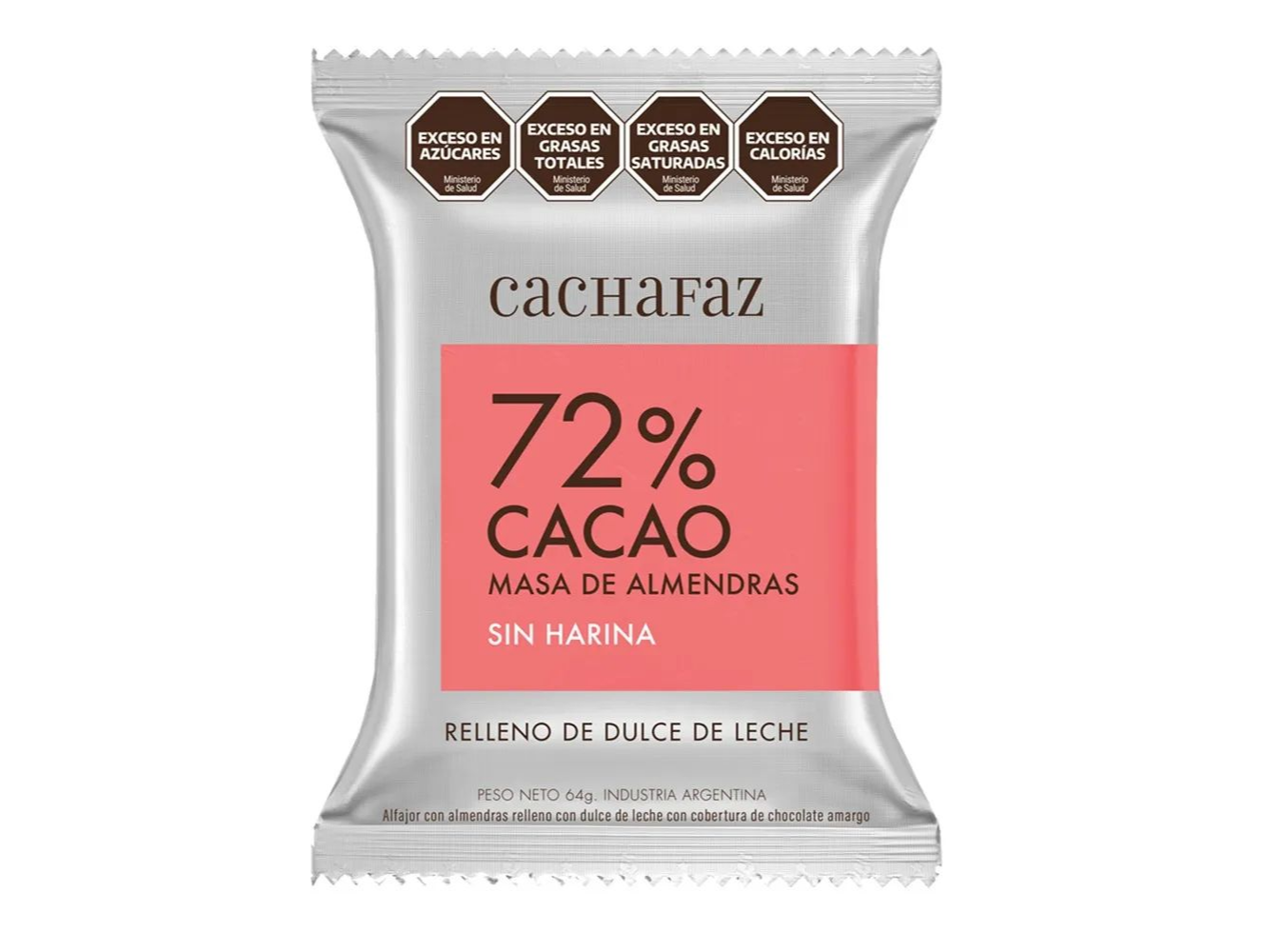 ALFAJOR 72% CACAO MASA DE ALMENDRAS C/DDL CACHAFAZ 64 gr
