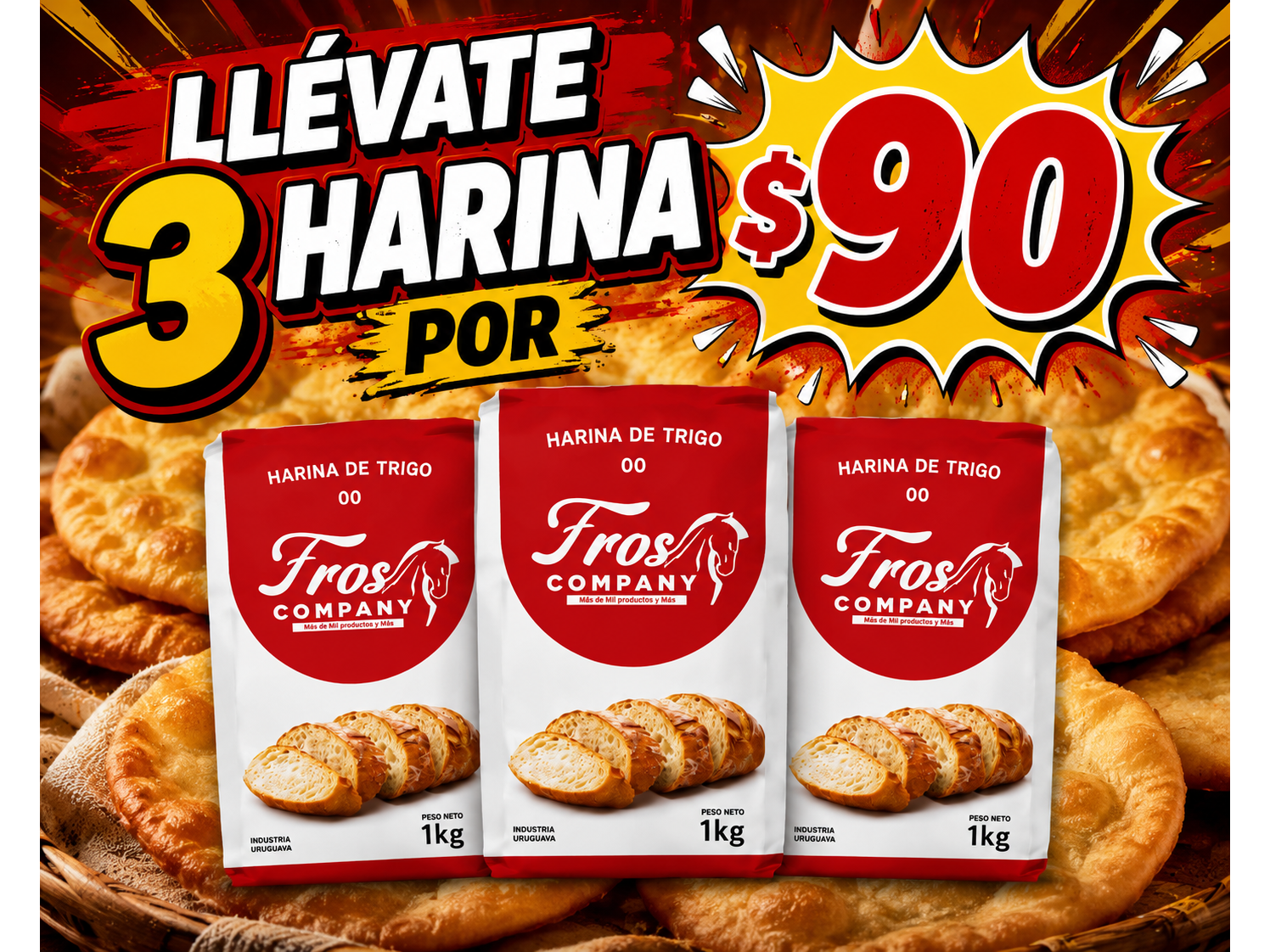 Harina froz "0" 3 unidades x $90