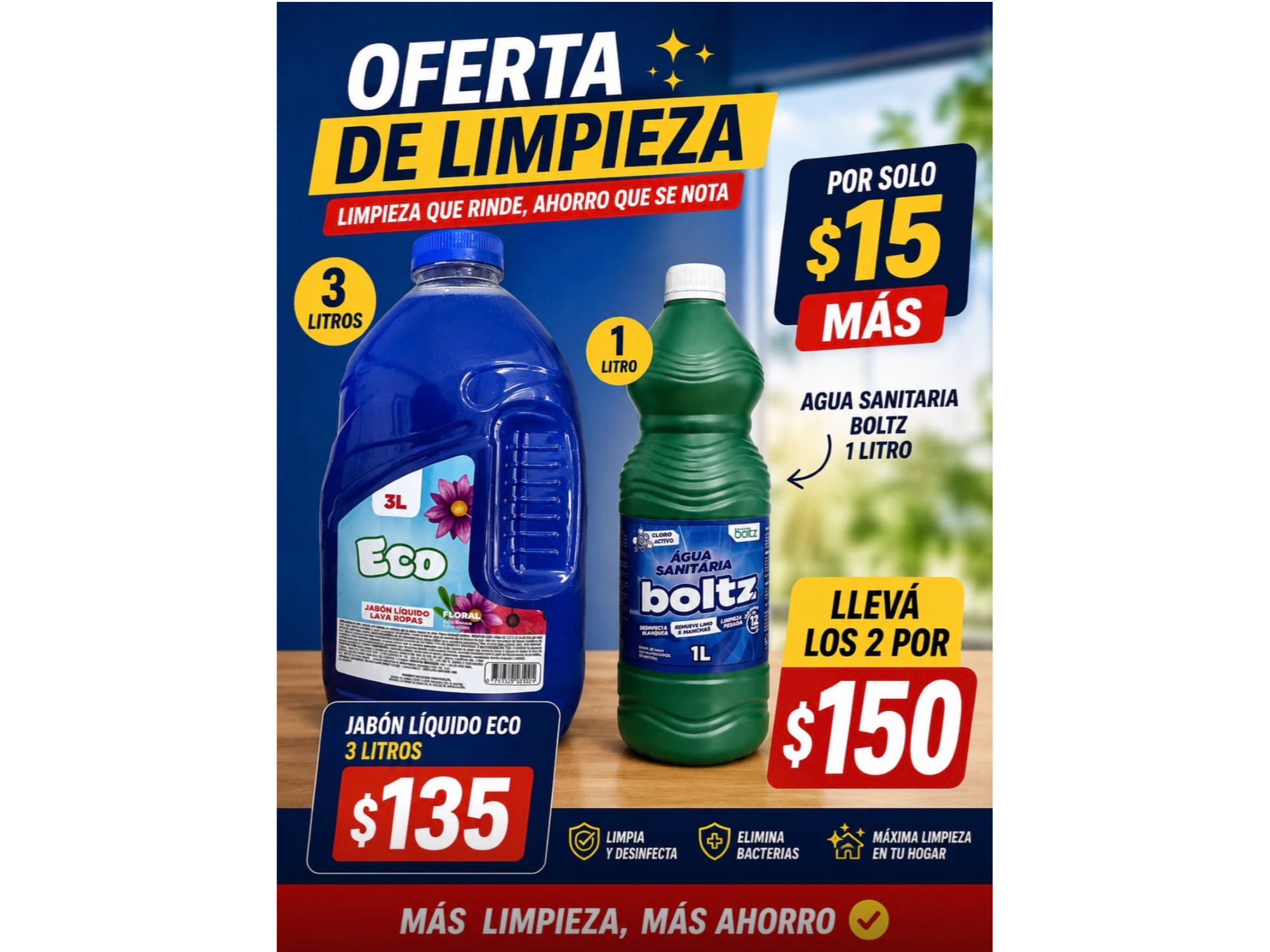 Pack lavartopa 3 lt más 1 lavandina litro