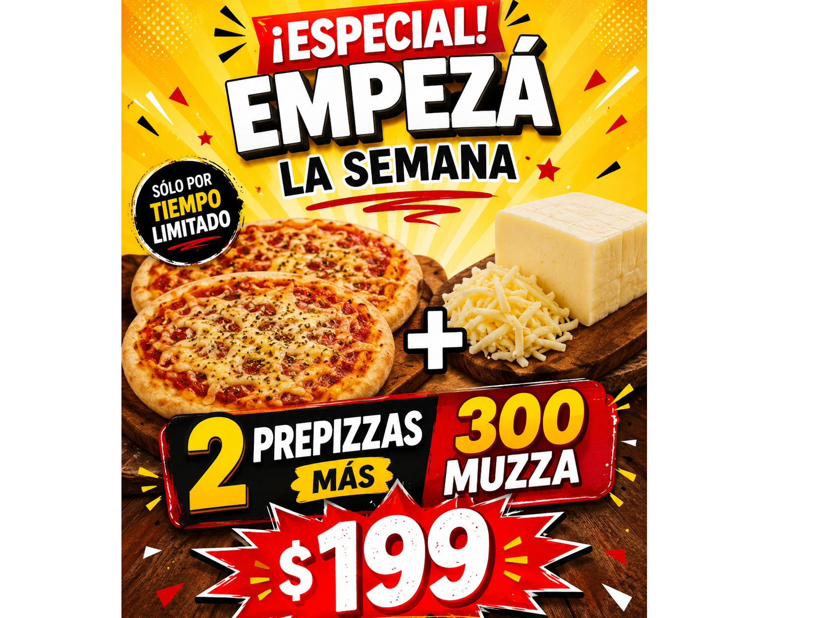 2 PIZZETAS más 300 MUZZA