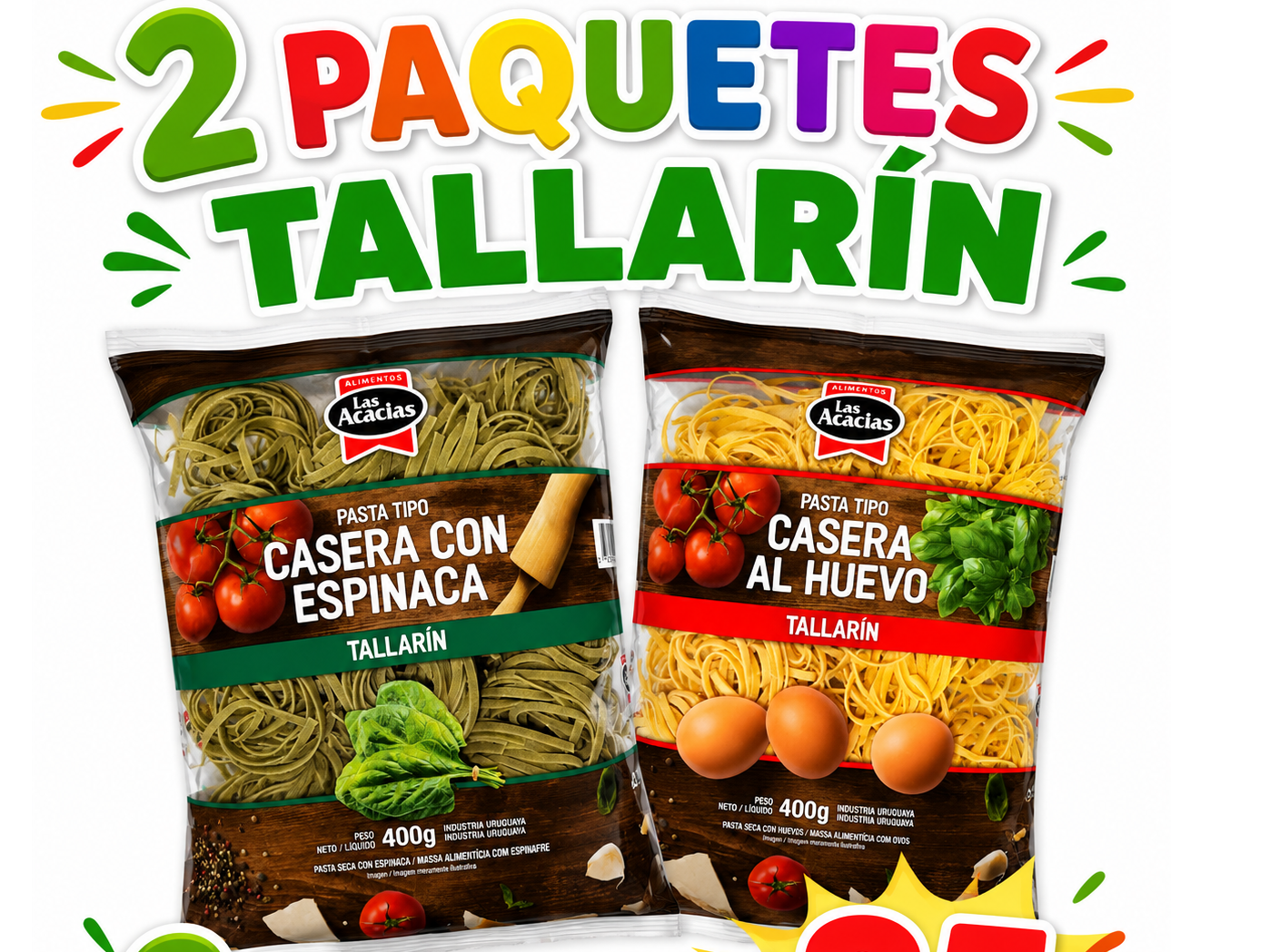 Fideos las acacias tallarín 2 x $90