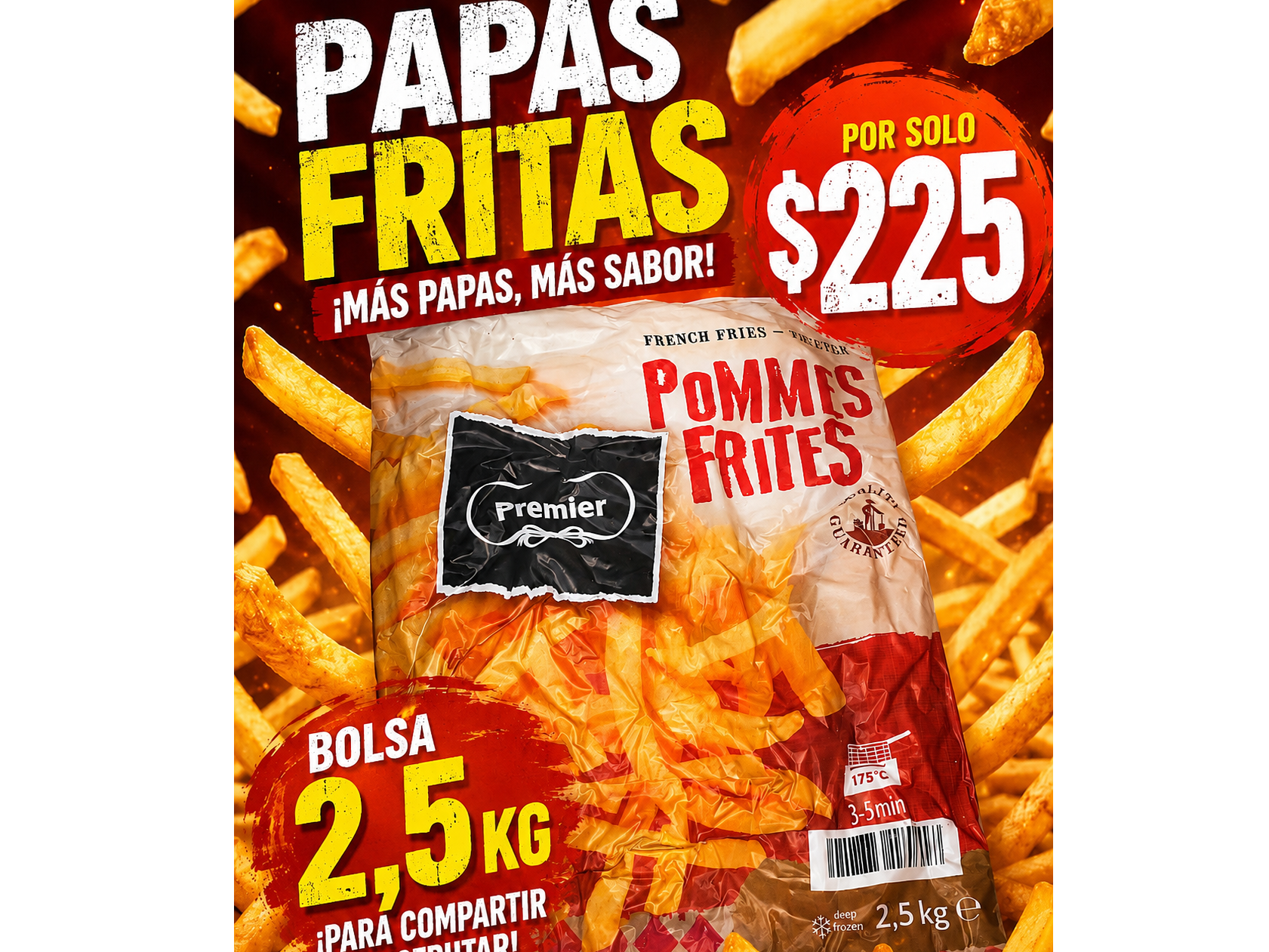 Papas de 2 y medio  congeladas
