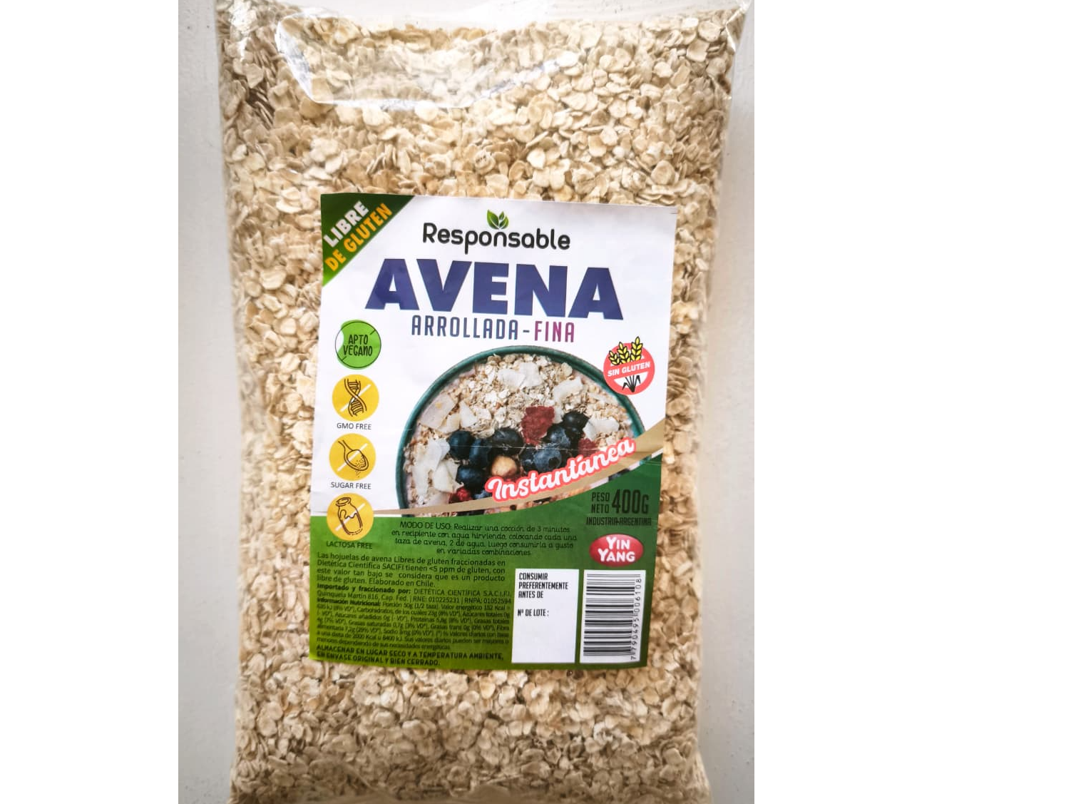 Avena Instantanea Libre de gluten Yin Yan