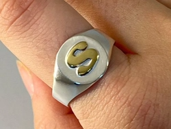 Anillo Plata  Sello Inicial de Oro