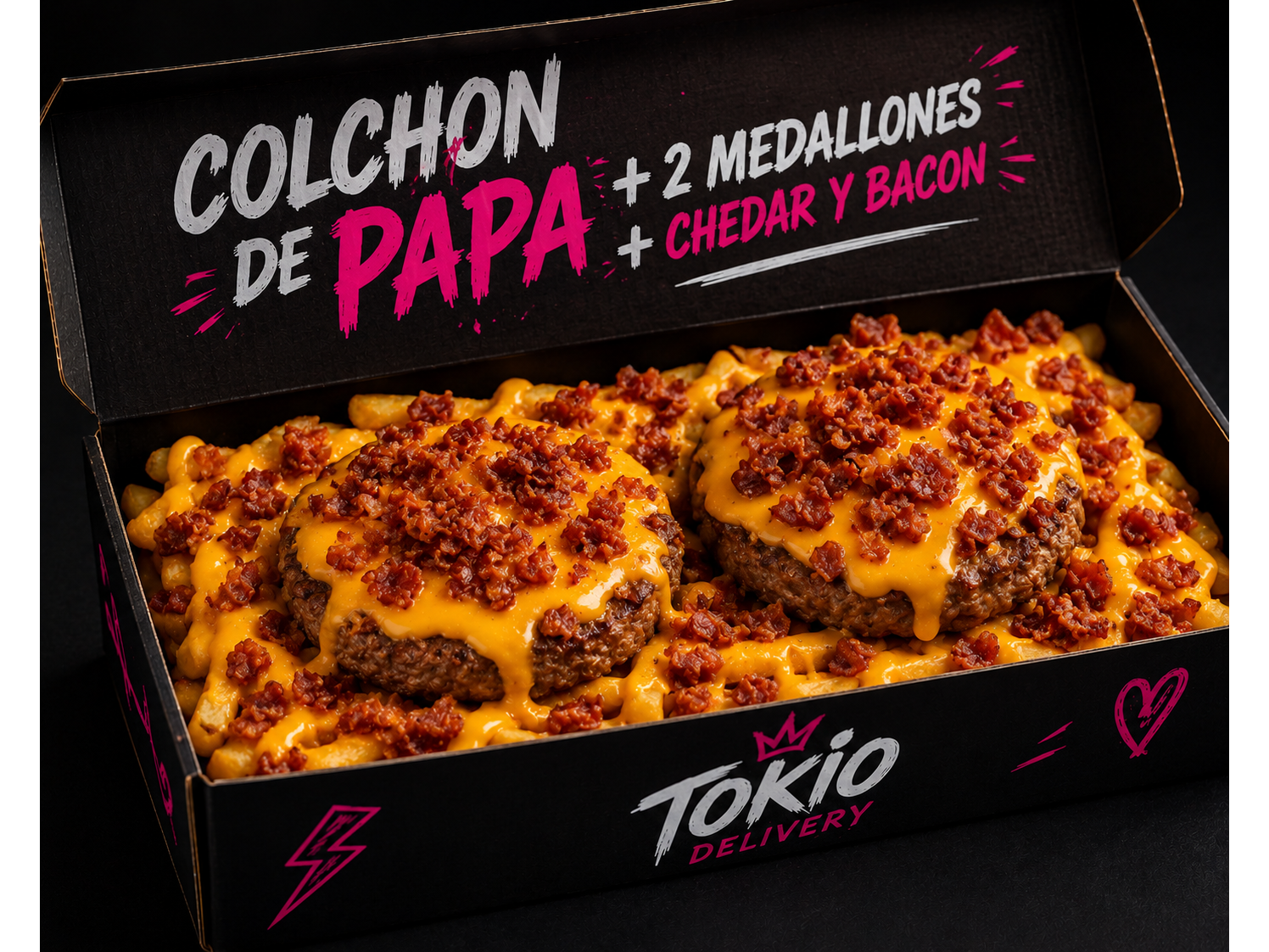 Colchon de papa + 2 medallones + chedar y bacon