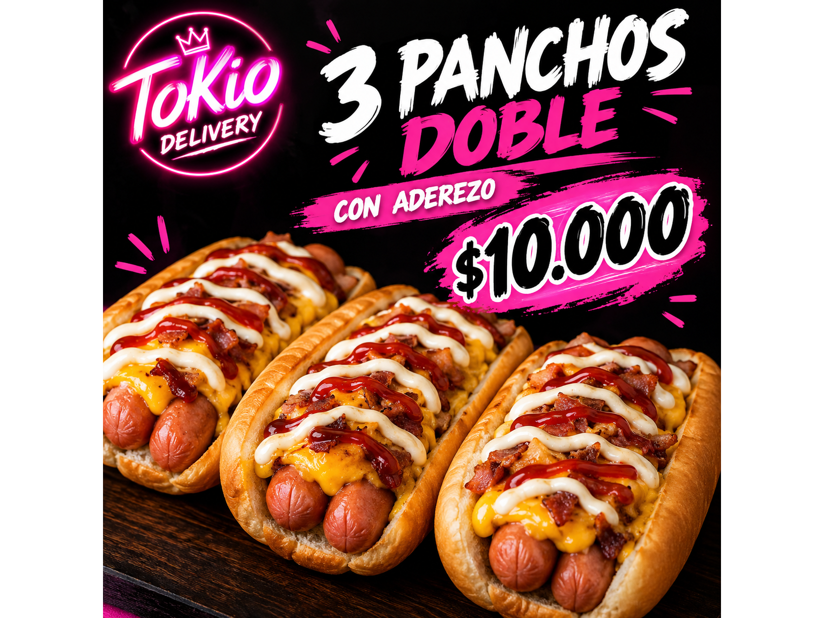 Promo de 3 panchos doble con aderezo