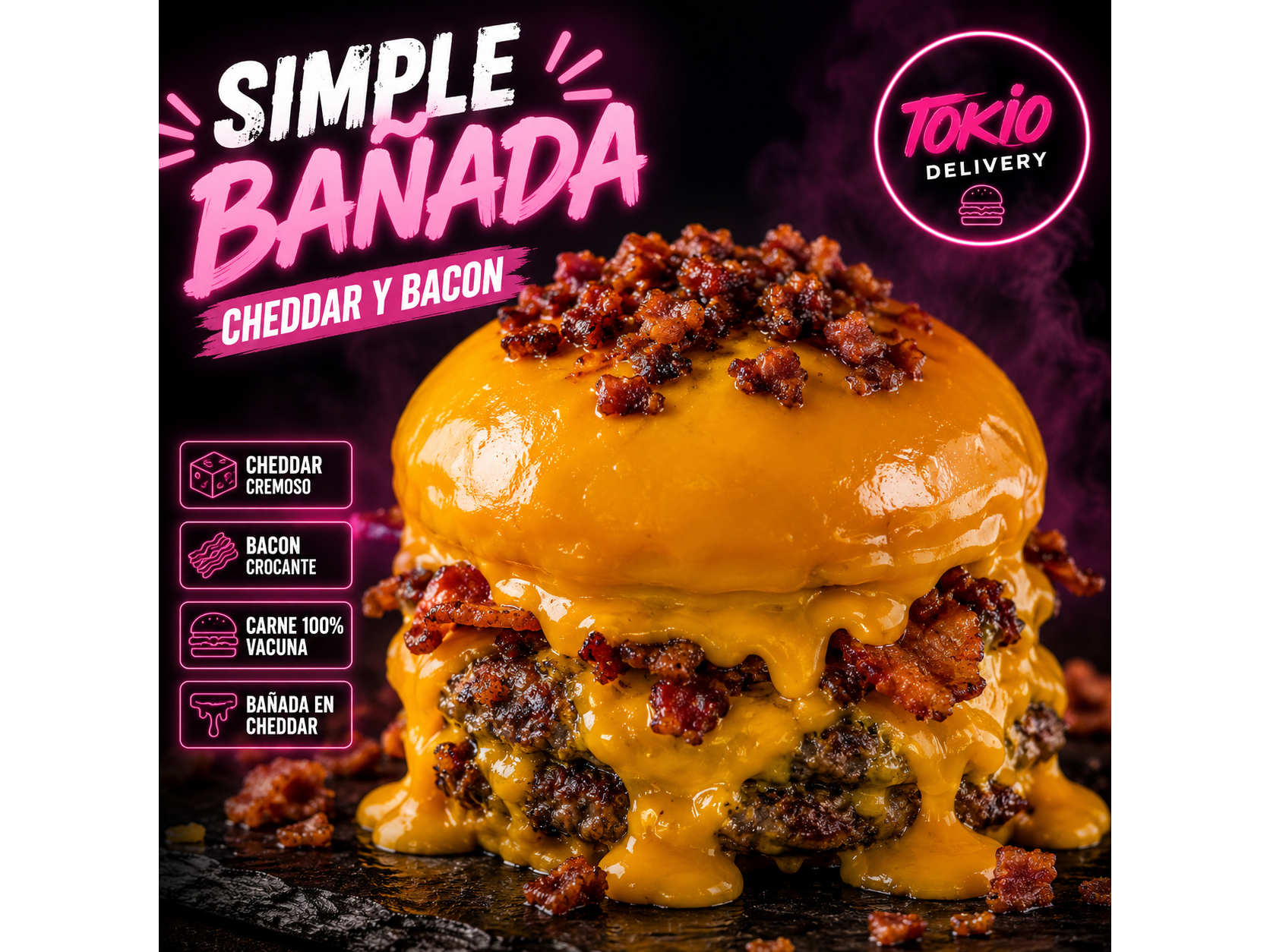 Hamburguesa triple bañada + papas