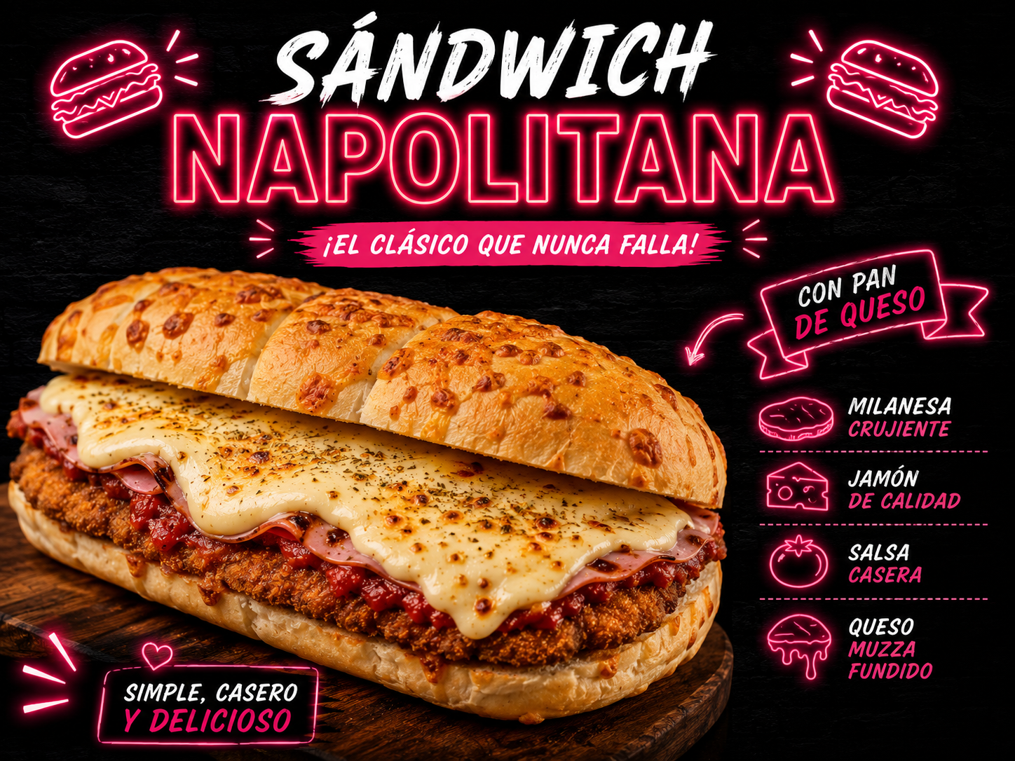 Sanwiche de mila napolitana de pollo + papas de Tokio delivery