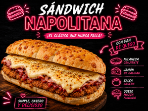 Sanwiche de mila napolitana de pollo + papas de Tokio delivery