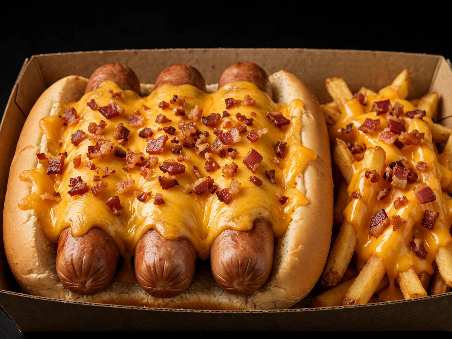 Pancho triple + papas fritas con chedar y bacon