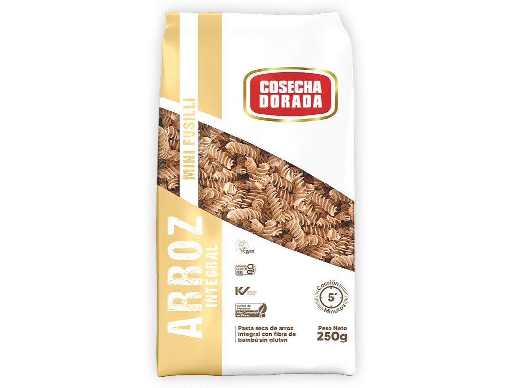 MINI FUSSILLI DE ARROZ INTEGRAL Sin Gluten Cosecha Dorada 250 gramos