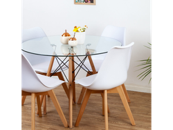 MESA EAMES VIDRIO 1.00 Y 4 SILLAS TULIP