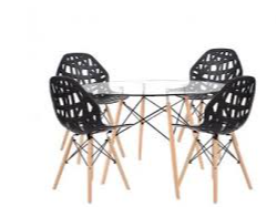 MESA EAMES 1.00 VIDRIO Y 4 SILLAS AKRON