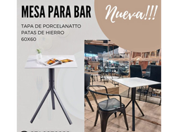 MESA BAR 0.60 X 0.60 PATAS METAL TAPA PPORCELANATO