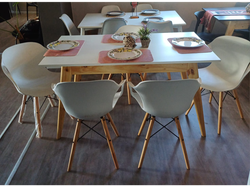 MESA ESCANDINAVA 1.40 Y 6 SILLONES EAMES