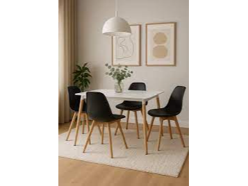 JUEGO DE COMEDOR, MESA EAMES 1.20 CON 4 SILLAS MAGNOLIA