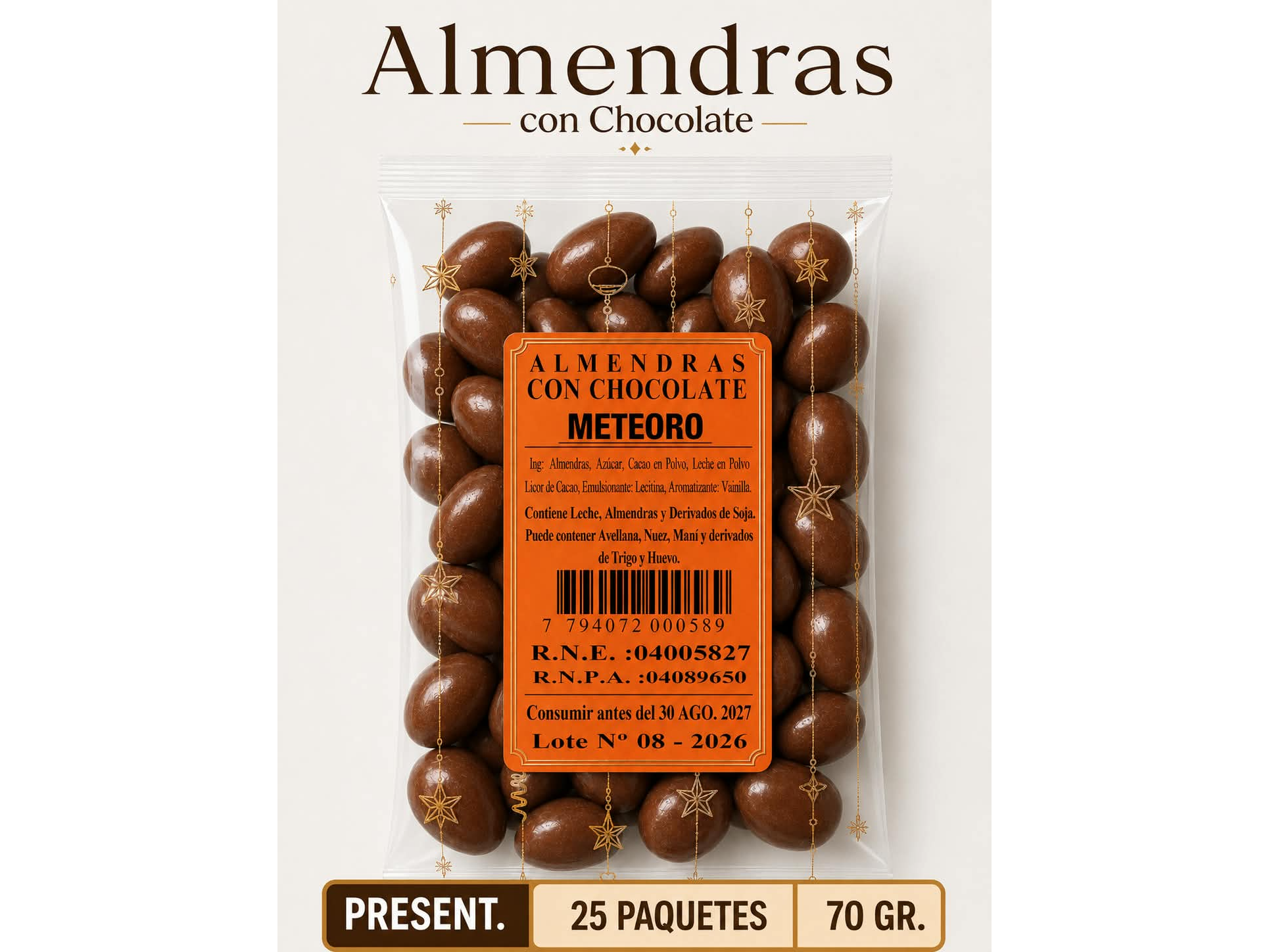 ALMENDRAS CON CHOCOLATE METEORO X 70G
