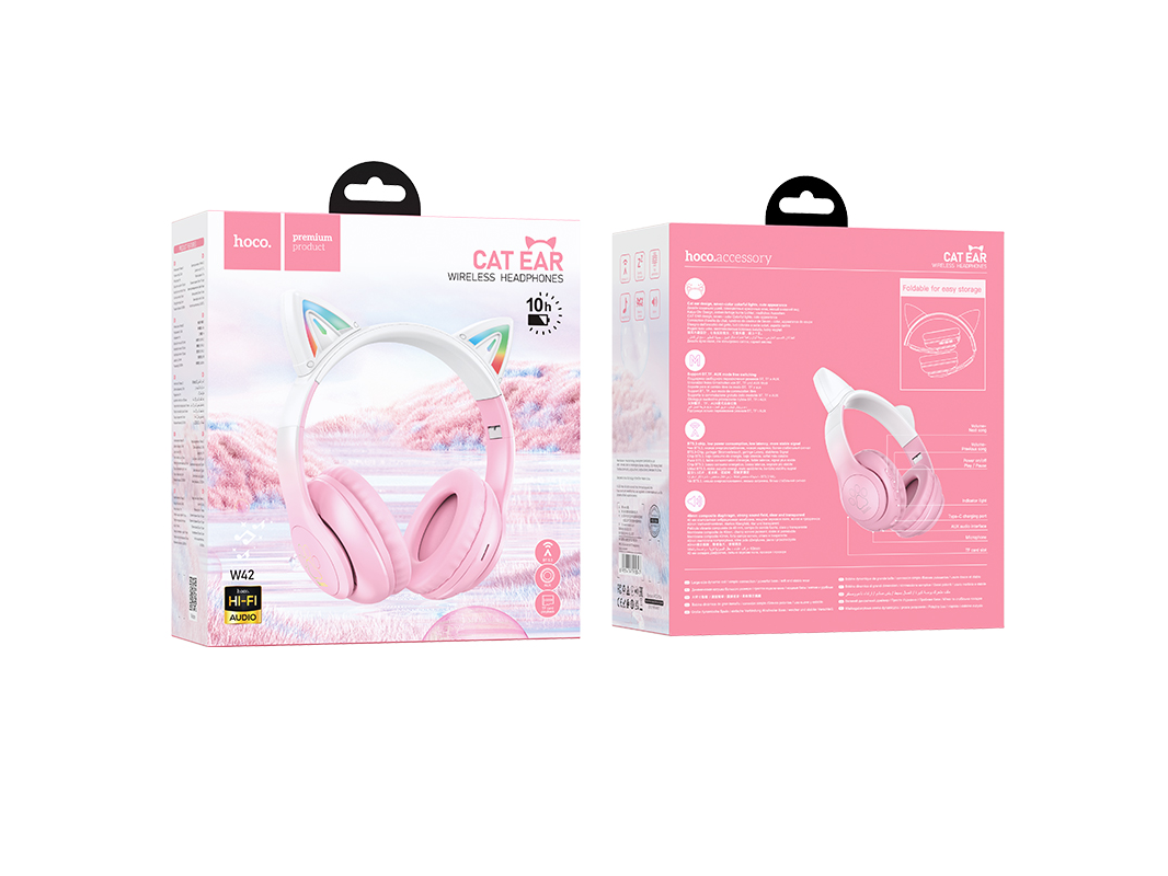 AURICULARES HOCO  W42 CAT EARS ONEAR BLUETOOTH ROSA