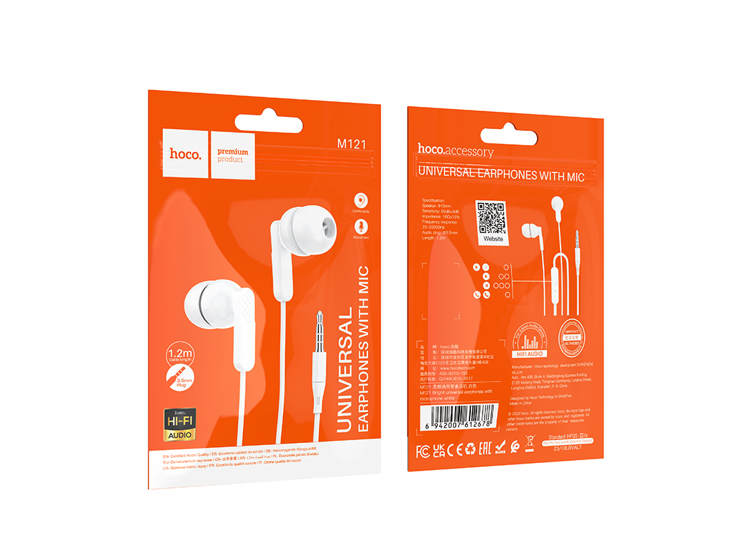 AURICULARES HOCO  M121 BRIGHT INEAR PLUG 3.5MM BLANCO