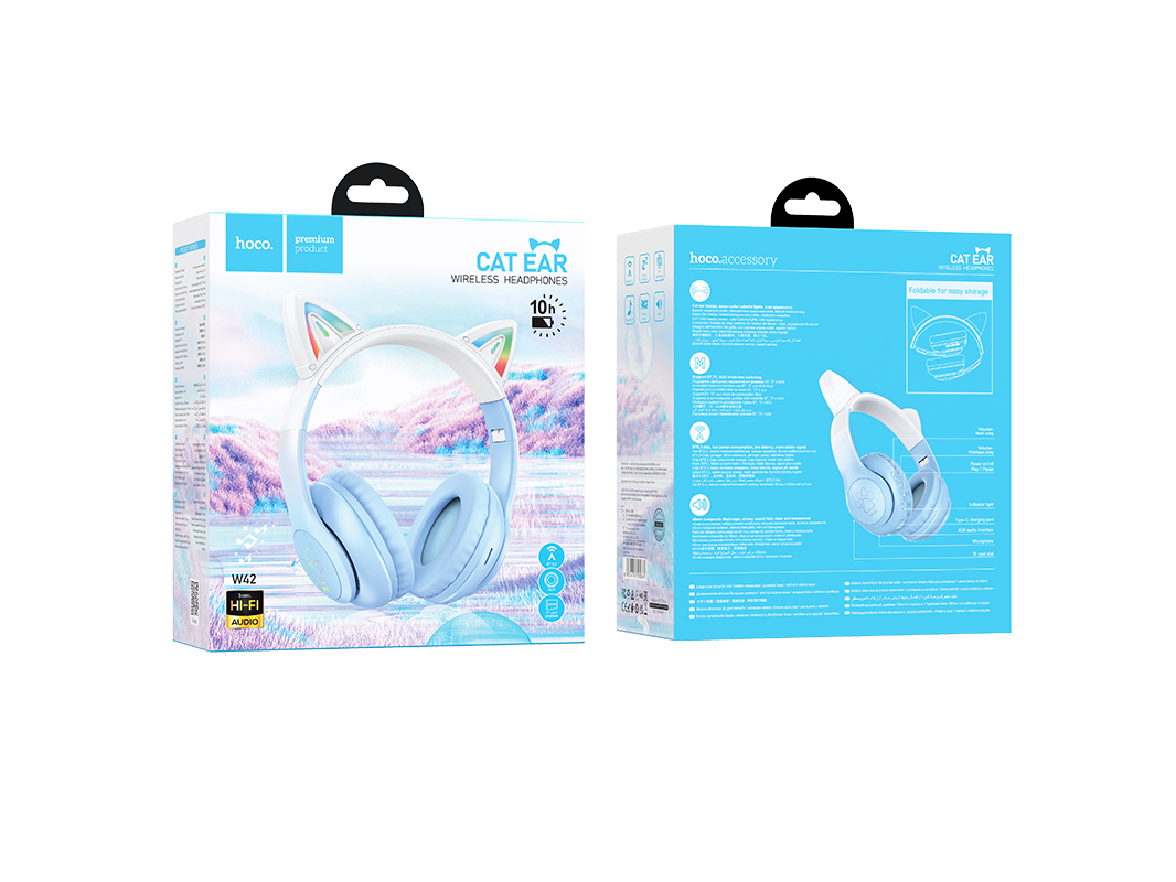AURICULARES HOCO  W42 CAT EARS ONEAR BLUETOOTH CELESTE