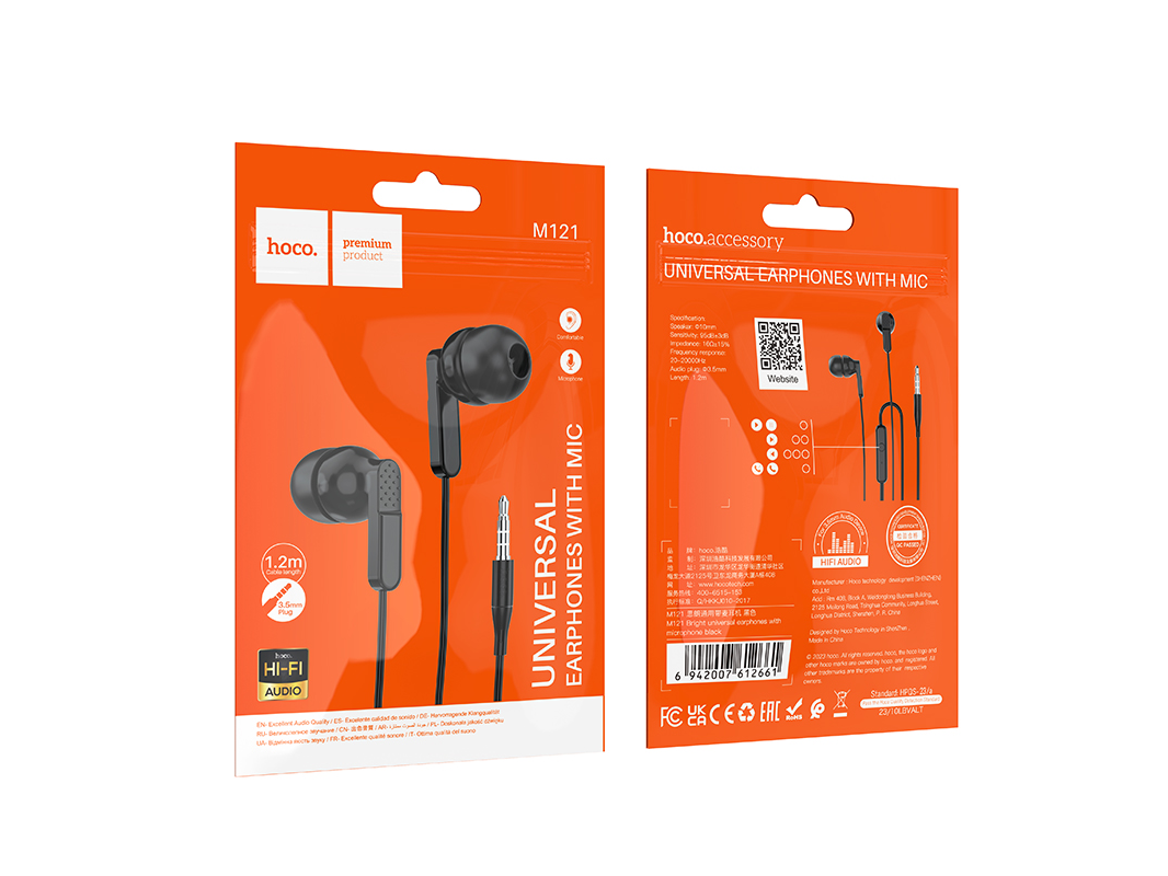 AURICULARES HOCO  M121 BRIGHT INEAR PLUG 3.5MM NEGRO