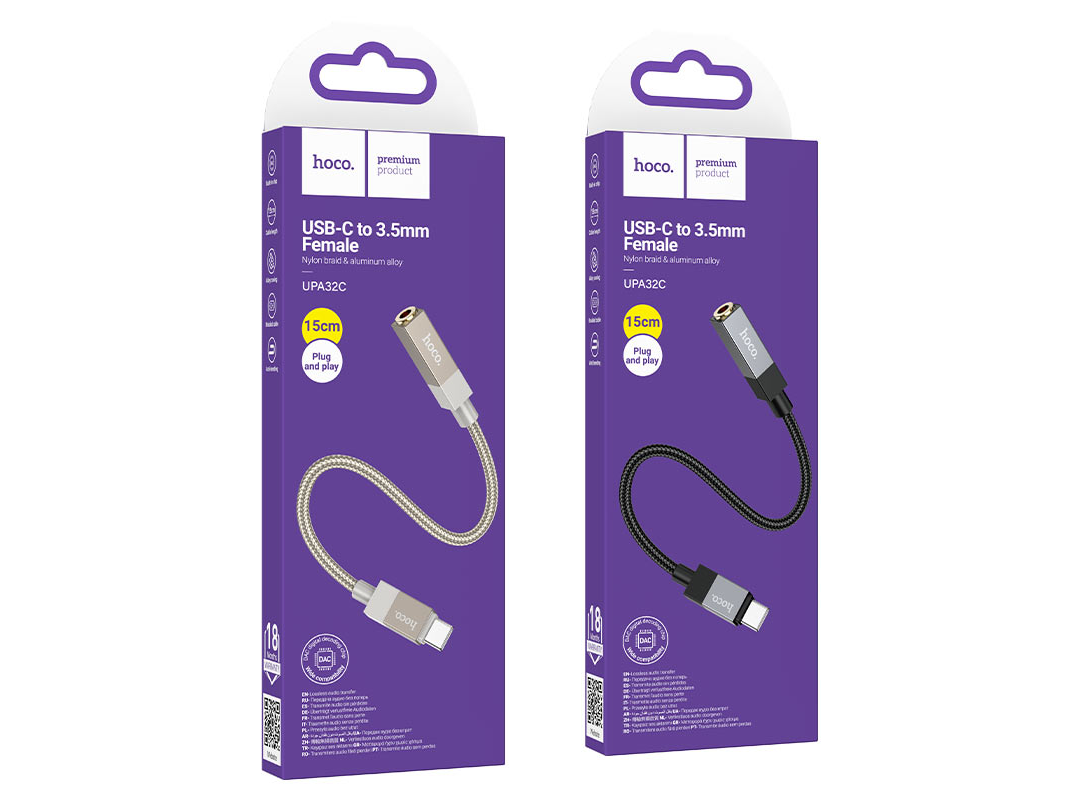 CABLES HOCO USB TIPO C PLUG 3.5 FEMALE HOCO UPA32 CLEVER NEGRO 15 CM