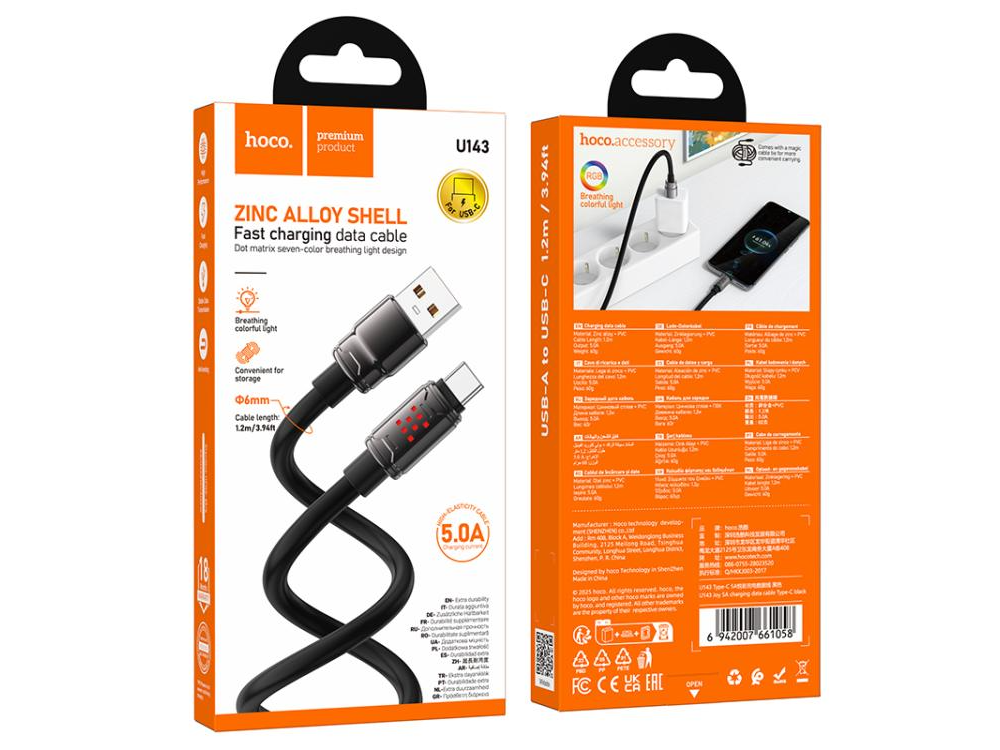 CABLES HOCO USB TIPO C  U143 JOY NEGRO 1.8 M