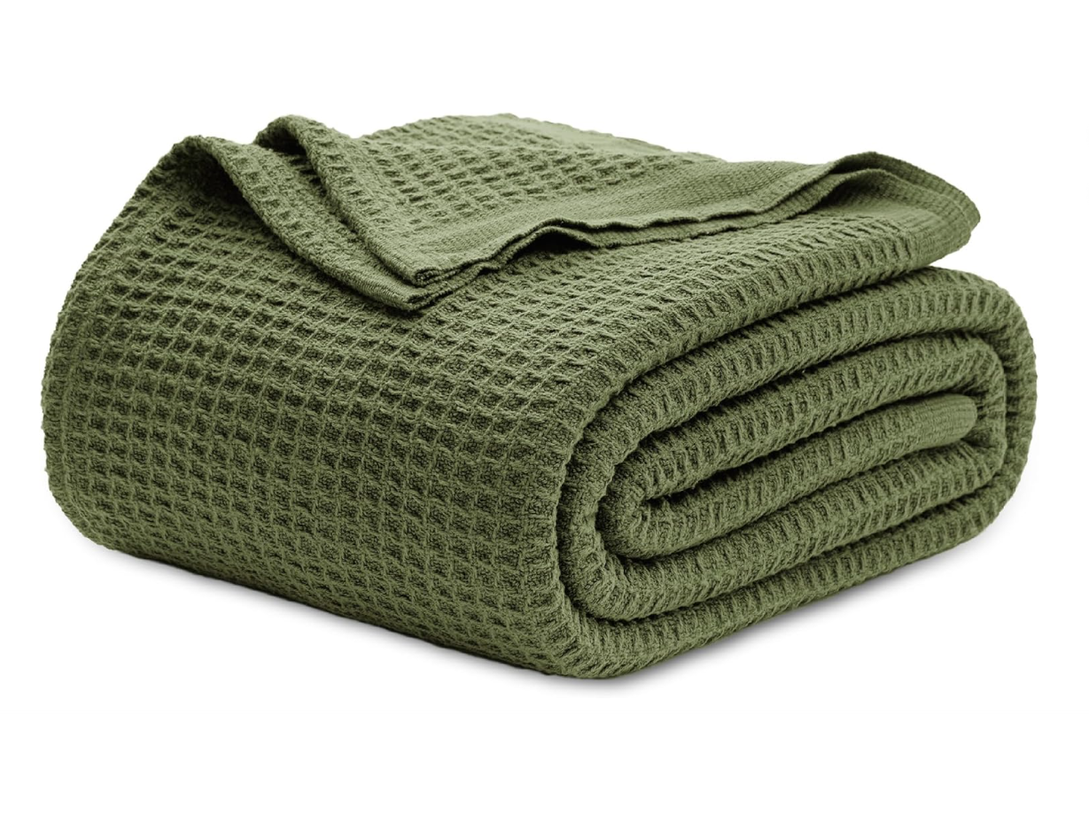 Manta King Size 100% Algodón Bedsure Tejido Waffle Verde Oliva