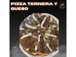 PIZZA CASERA DE TERNERA , QUESO Y MOZZA (HORNEADA)