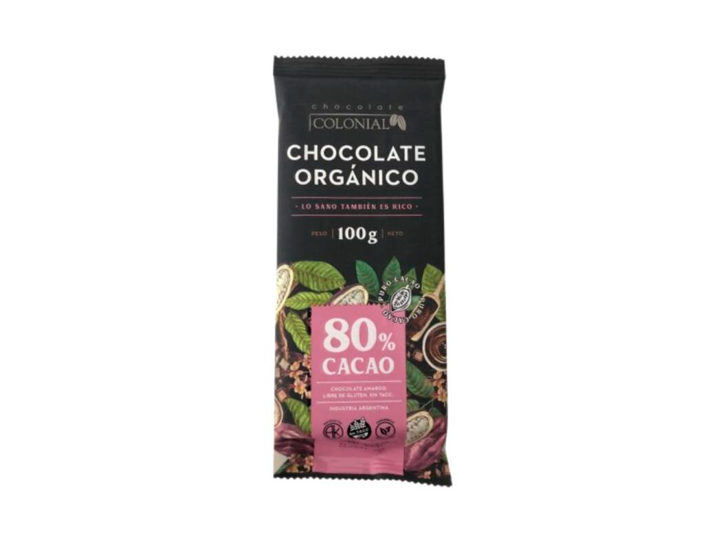 Barra de Chocolate ORGANICO Negro 80% Cacao x 100g - CHOCOLATE COLONIAL -