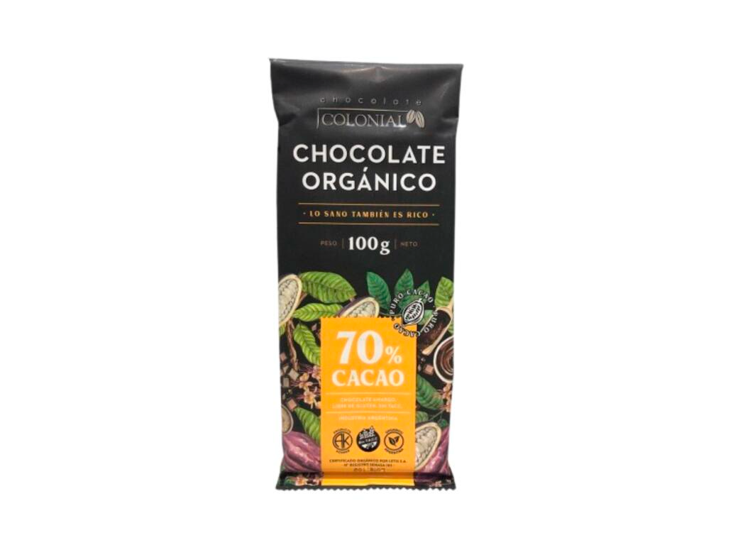 Barra de Chocolate ORGANICO Negro 70% Cacao x 100g - CHOCOLATE COLONIAL -